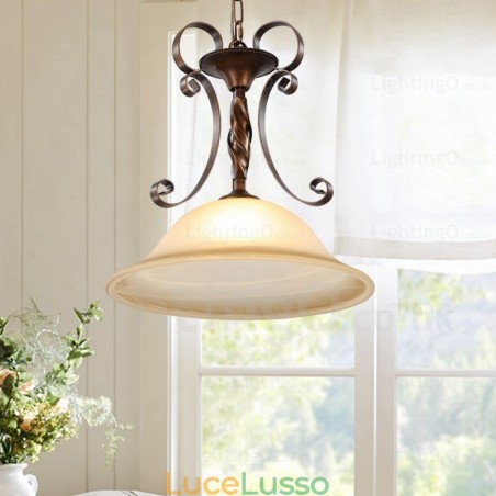 Lampada a sospensione rustica da 1 luce con paralume in vetro Lampada a sospensione rustica da 1 luce con paralume in vetro