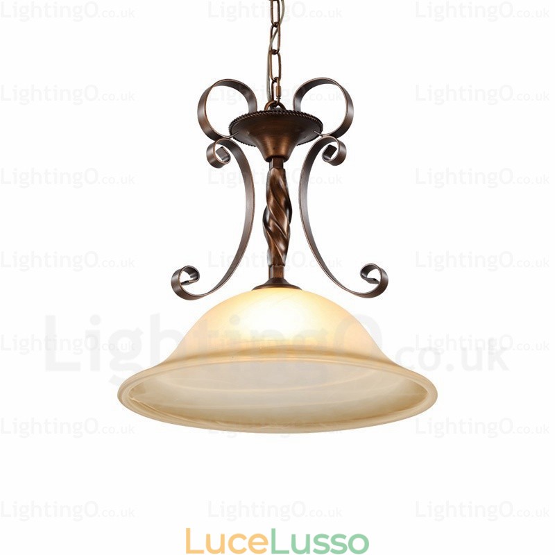 Lampada a sospensione rustica da 1 luce con paralume in vetro