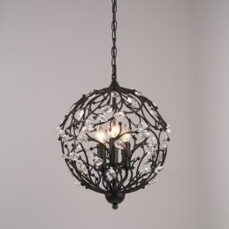 Lampada a sospensione in cristallo a globo retrò vintage a 3 luci