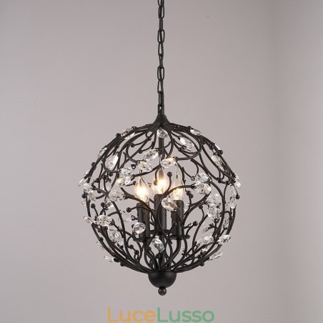 Lampada a sospensione in cristallo a globo retrò vintage a 3 luci Lampada a sospensione in cristallo a globo retrò vintage a 3 luci