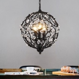 Lampada a sospensione in cristallo a globo retrò vintage a 3 luci