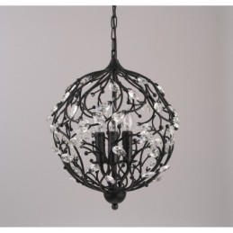 Lampada a sospensione in cristallo a globo retrò vintage a 3 luci