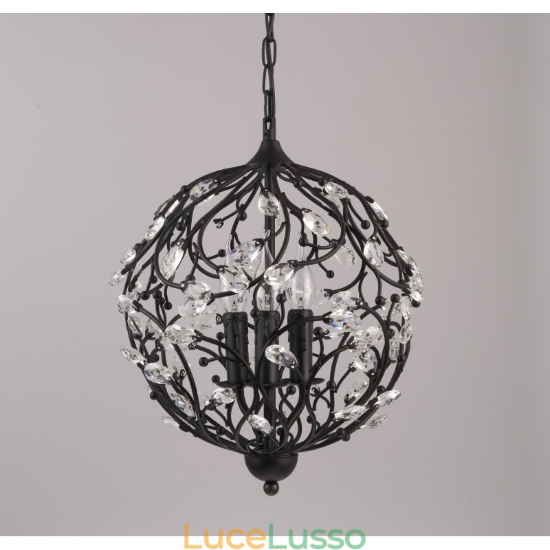 Lampada a sospensione in cristallo a globo retrò vintage a 3 luci