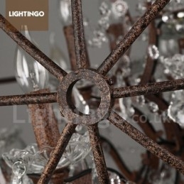 Lampadario a sospensione in metallo dipinto a globo di cristallo vintage da 4 luci, diametro 40 cm, colore ruggine