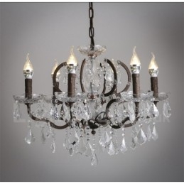 Lampadario in metallo dipinto in cristallo vintage con 6 luci, diametro 60 cm, colore ferro arrugginito