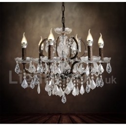 Lampadario in metallo dipinto in cristallo vintage con 6 luci, diametro 60 cm, colore ferro arrugginito
