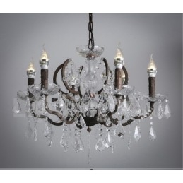 Lampadario in metallo dipinto in cristallo vintage con 6 luci, diametro 60 cm, colore ferro arrugginito