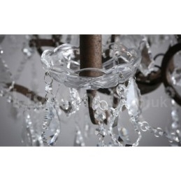 Lampadario in metallo dipinto in cristallo vintage con 6 luci, diametro 60 cm, colore ferro arrugginito