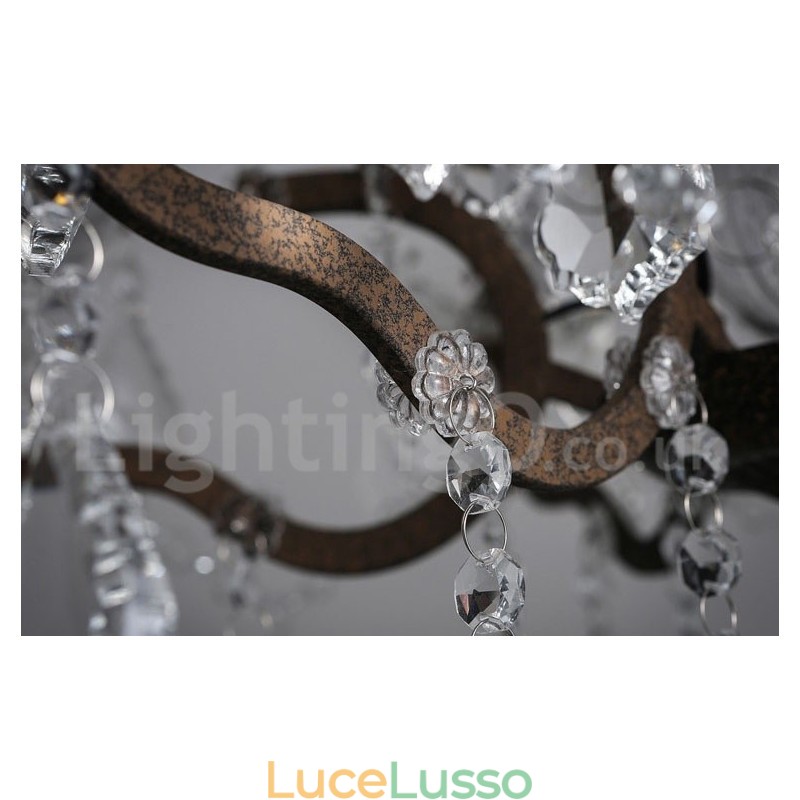 Lampadario in metallo dipinto in cristallo vintage con 6 luci, diametro 60 cm, colore ferro arrugginito