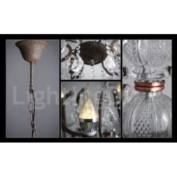Lampadario in metallo dipinto in cristallo vintage con 6 luci, diametro 60 cm, colore ferro arrugginito