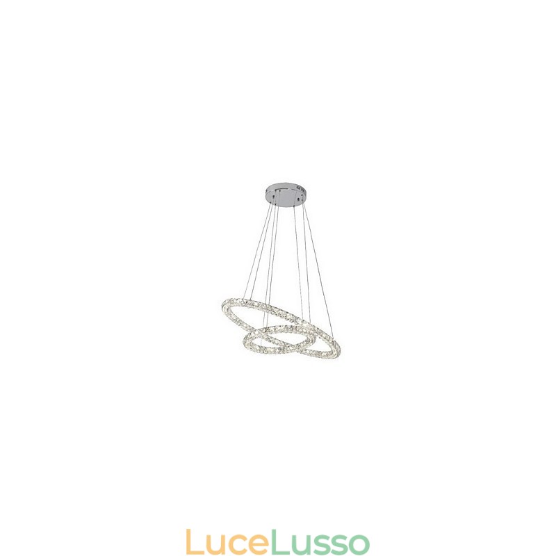 Lampada a sospensione in cristallo Illuminazione moderna 2 anelli tre lati K9 Cristallo Luci da soffitto per interni Lampade