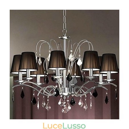Paralume in tessuto Lampadario in cristallo 8 luci Paralume in tessuto Lampadario in cristallo 8 luci