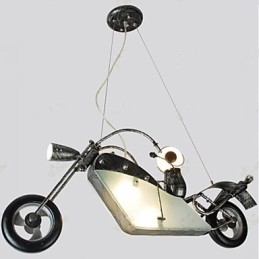 Lampadario in ferro con motocicletta per bambini nostalgici, lampade di illuminazione