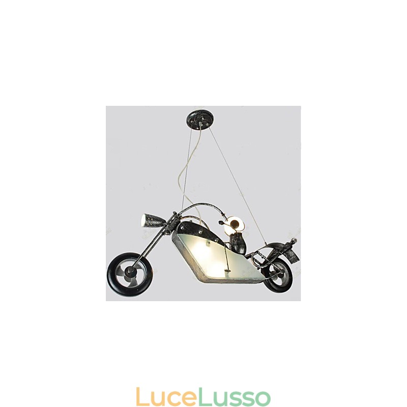 Lampadario in ferro con motocicletta per bambini nostalgici, lampade di illuminazione