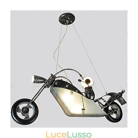 Lampadario in ferro con motocicletta per bambini nostalgici, lampade di illuminazione Lampadario in ferro con motocicletta per bambini nostalgici, lampade di illuminazione