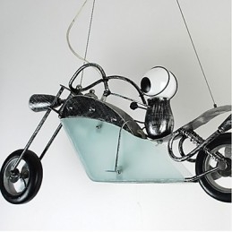Lampadario in ferro con motocicletta per bambini nostalgici, lampade di illuminazione