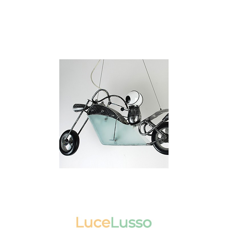 Lampadario in ferro con motocicletta per bambini nostalgici, lampade di illuminazione