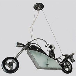 Lampadario in ferro con motocicletta per bambini nostalgici, lampade di illuminazione