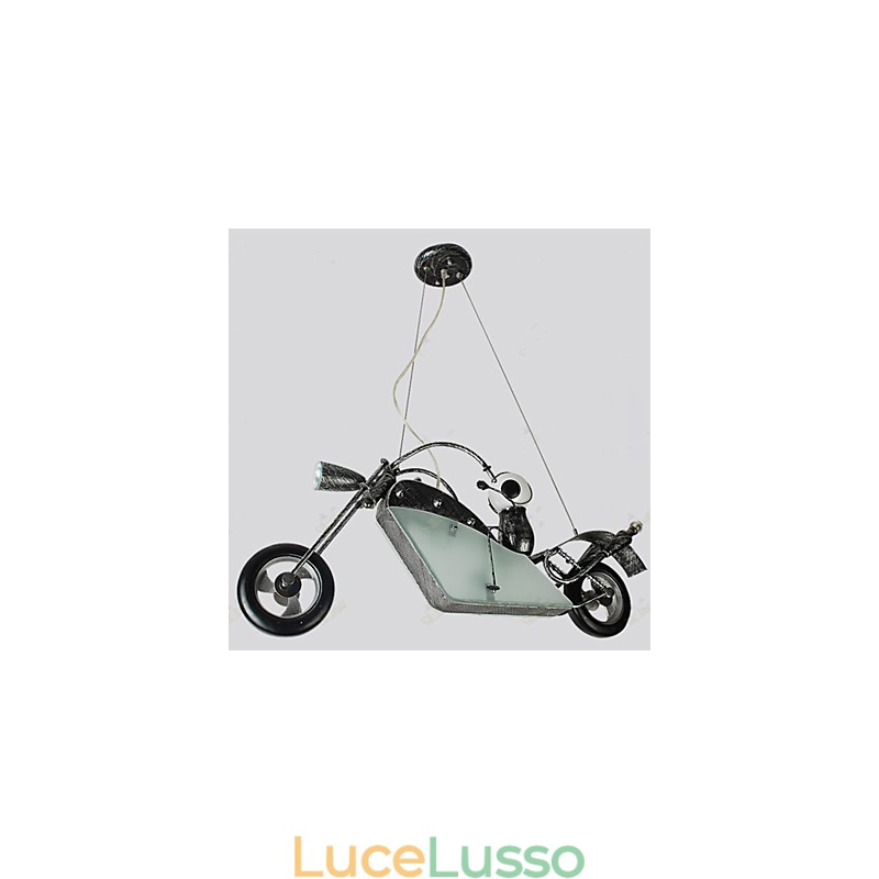 Lampadario in ferro con motocicletta per bambini nostalgici, lampade di illuminazione