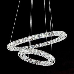 Lampada a sospensione in cristallo Illuminazione moderna 2 anelli tre lati K9 Cristallo Luci da soffitto per interni Lampade