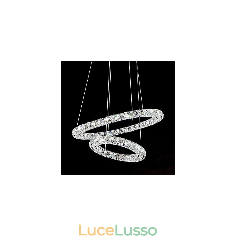 Lampada a sospensione in cristallo Illuminazione moderna 2 anelli tre lati K9 Cristallo Luci da soffitto per interni Lampade
