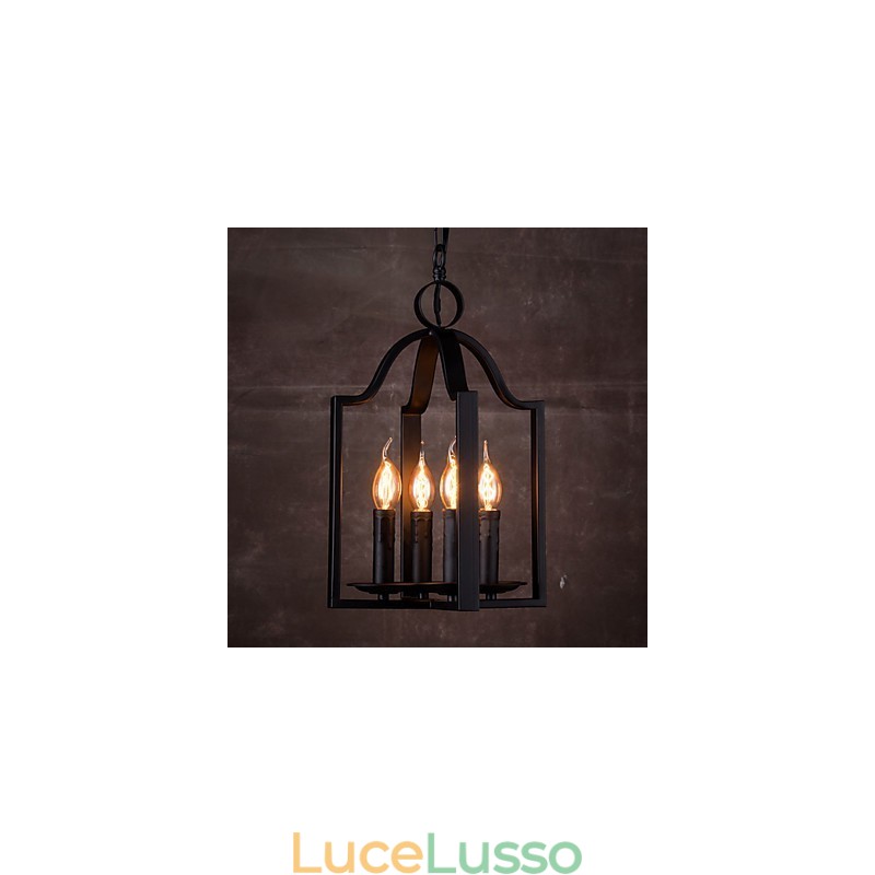 Lampada a sospensione minimalista vintage in ferro dipinto a 4 luci