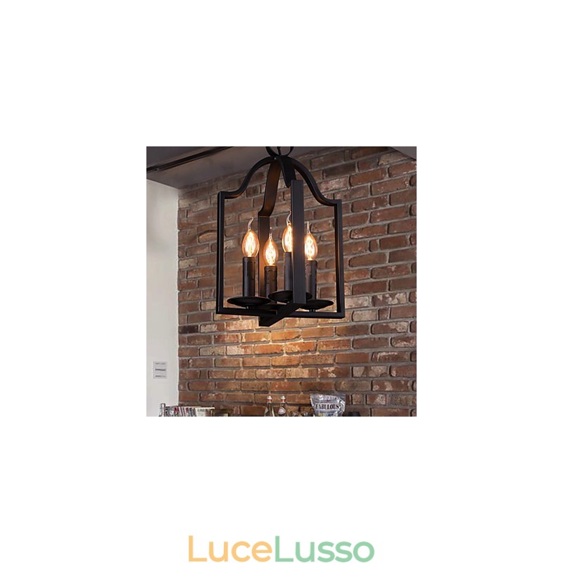 Lampada a sospensione minimalista vintage in ferro dipinto a 4 luci