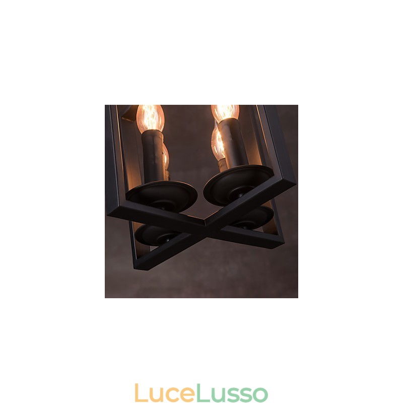 Lampada a sospensione minimalista vintage in ferro dipinto a 4 luci