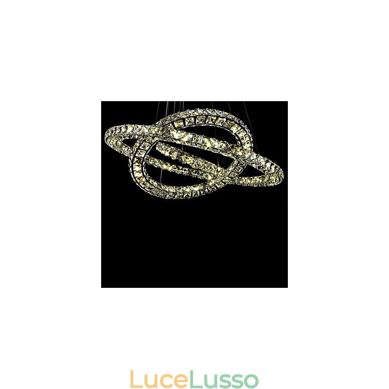 Lampada a sospensione in cristallo Illuminazione moderna 2 anelli tre lati K9 Cristallo Luci da soffitto per interni Lampade