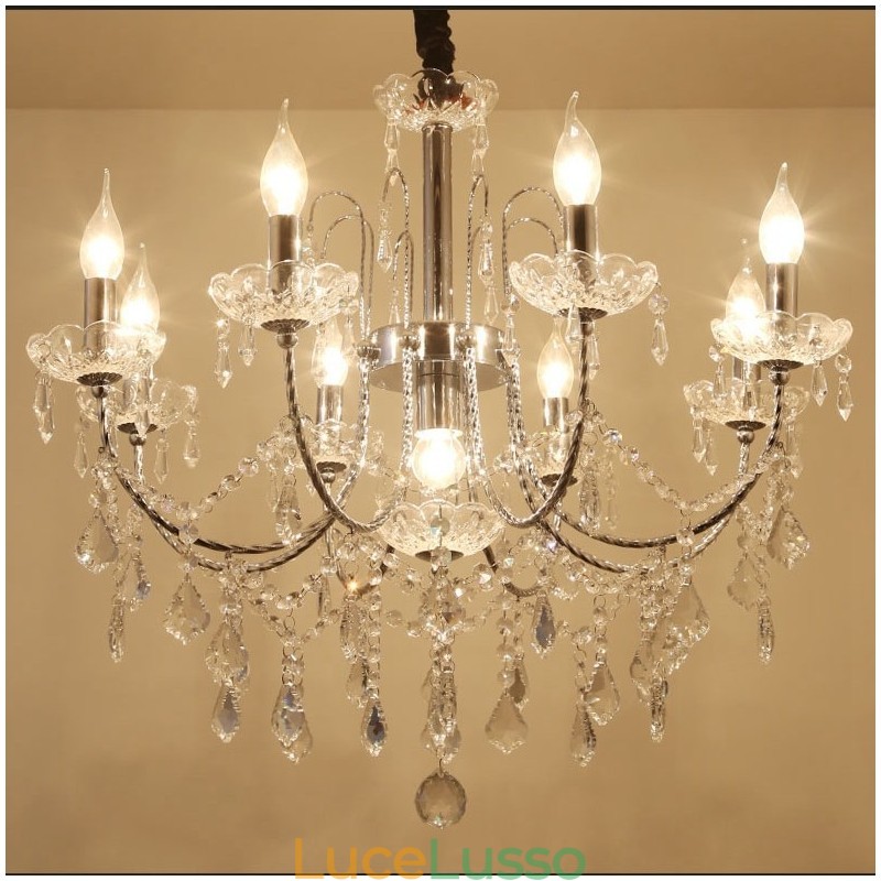 Elegante lampadario di cristallo con 9 luci