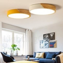 Moderna plafoniera in acciaio e legno contemporanea