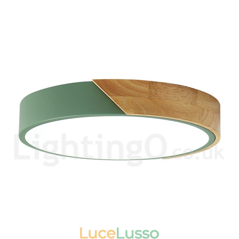 Moderna plafoniera in acciaio e legno contemporanea