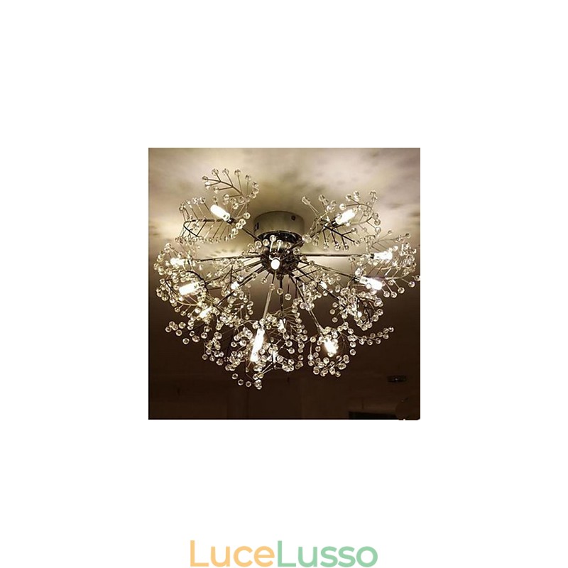 Lampada da soffitto in cristallo deciduo inciso in acciaio inossidabile