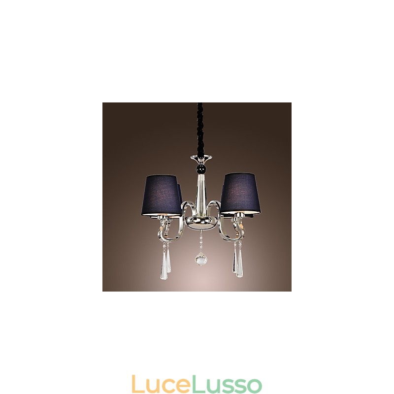 Lampadario vintage 4 luci classico tessuto metallo dipinto