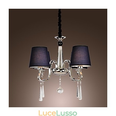 Lampadario vintage 4 luci classico tessuto metallo dipinto Lampadario vintage 4 luci classico tessuto metallo dipinto