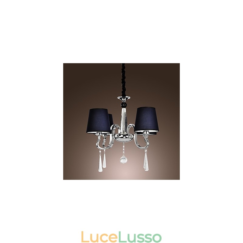 Lampadario vintage 4 luci classico tessuto metallo dipinto