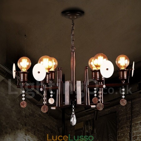Lampadario a sospensione in cristallo acrilico in stile industriale in acciaio Lampadario a sospensione in cristallo acrilico in stile industriale in acciaio