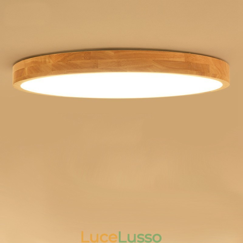 Lampada da soffitto rotonda in legno ultra sottile Lampada da soffitto in legno massello acrilico Luci nordiche