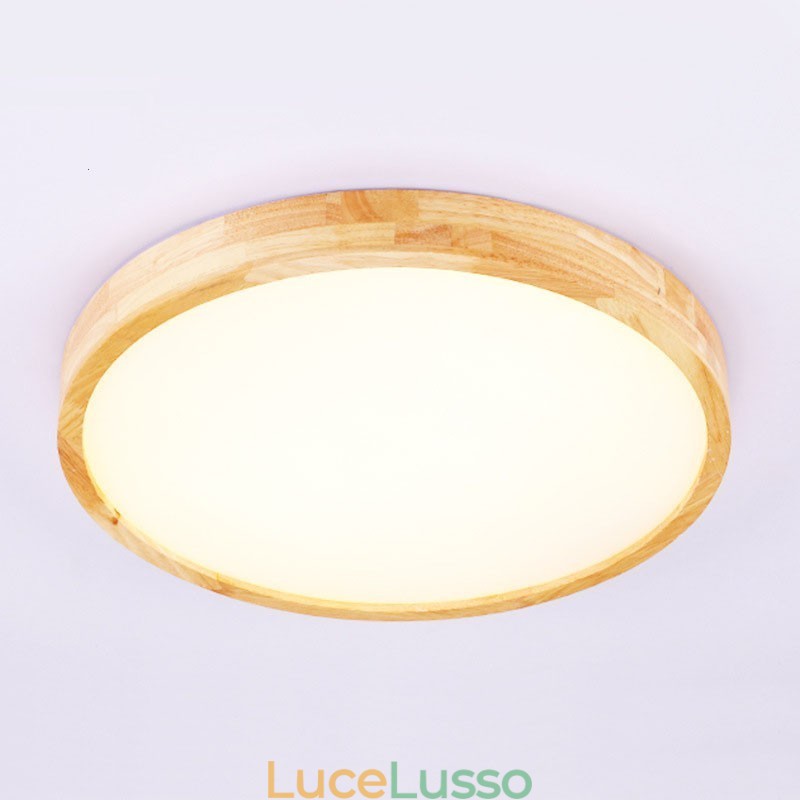 Lampada da soffitto rotonda in legno ultra sottile Lampada da soffitto in legno massello acrilico Luci nordiche