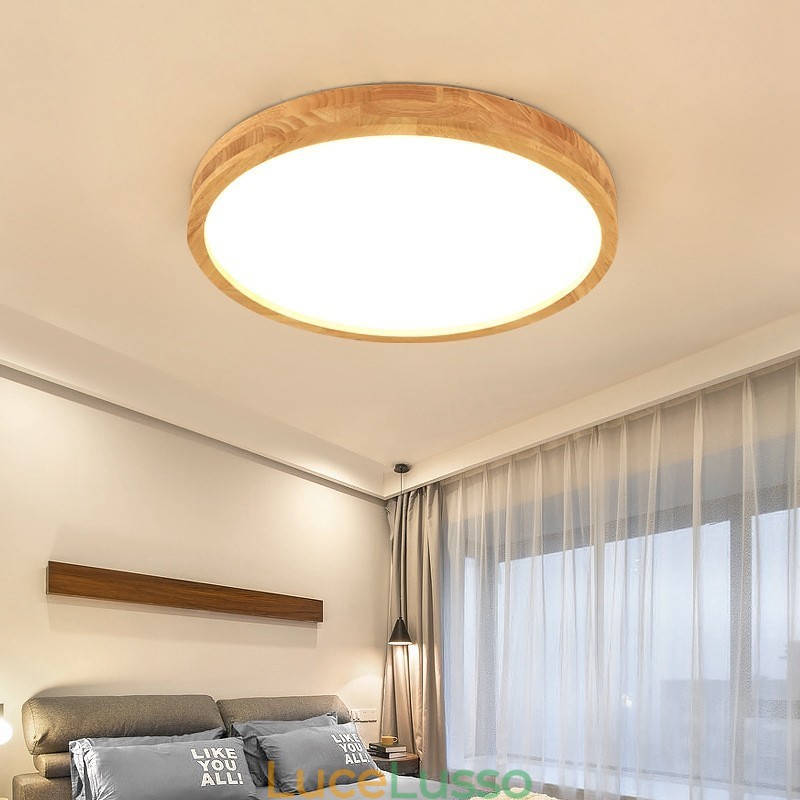 Lampada da soffitto rotonda in legno ultra sottile Lampada da soffitto in legno massello acrilico Luci nordiche