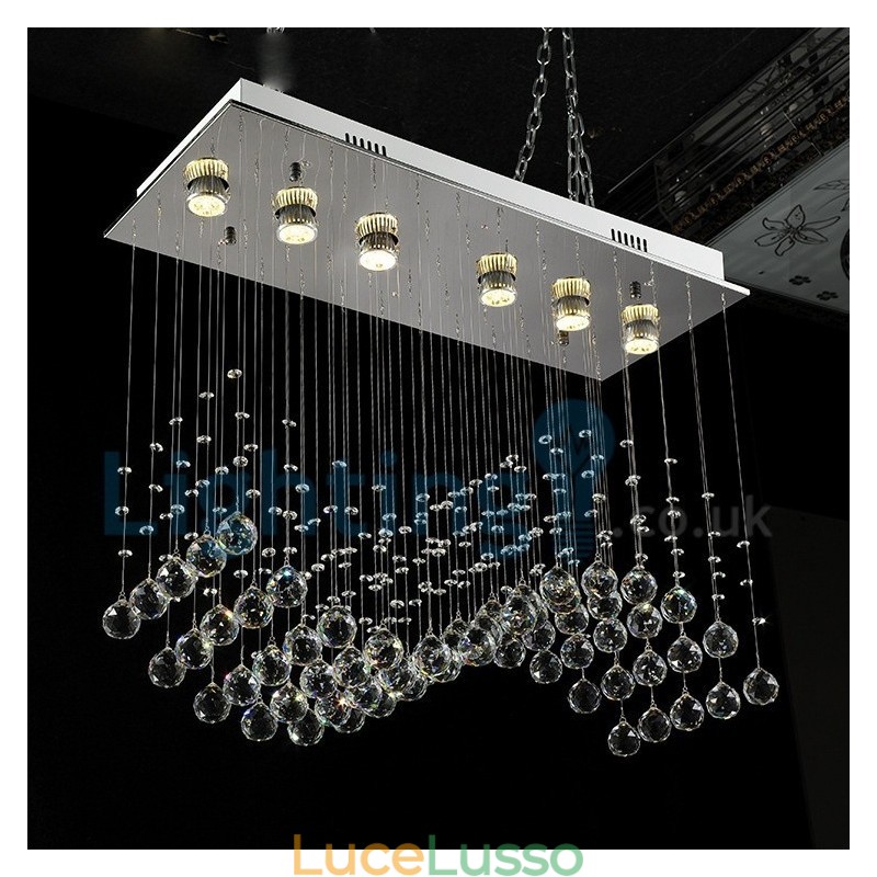 Lampadario moderno contemporaneo a sospensione a filo con luce a goccia di cristallo