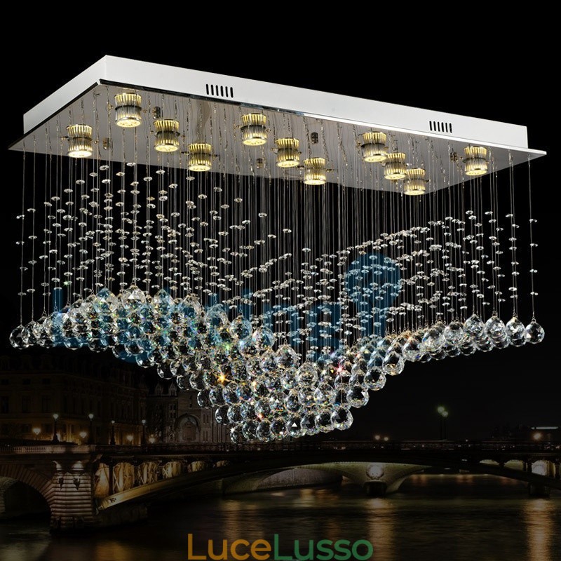 Lampadario moderno contemporaneo a sospensione a filo con luce a goccia di cristallo