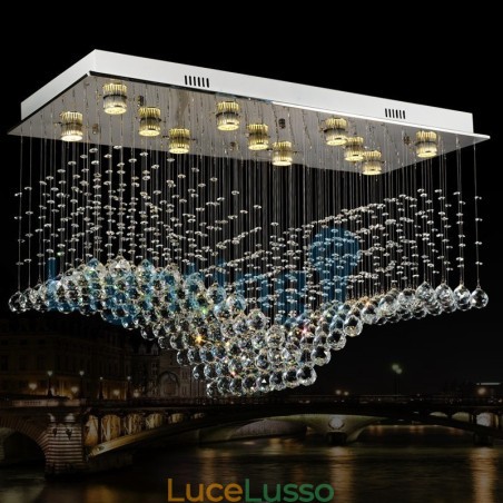 Lampadario moderno contemporaneo a sospensione a filo con luce a goccia di cristallo Lampadario moderno contemporaneo a sospensione a filo con luce a goccia di cristallo