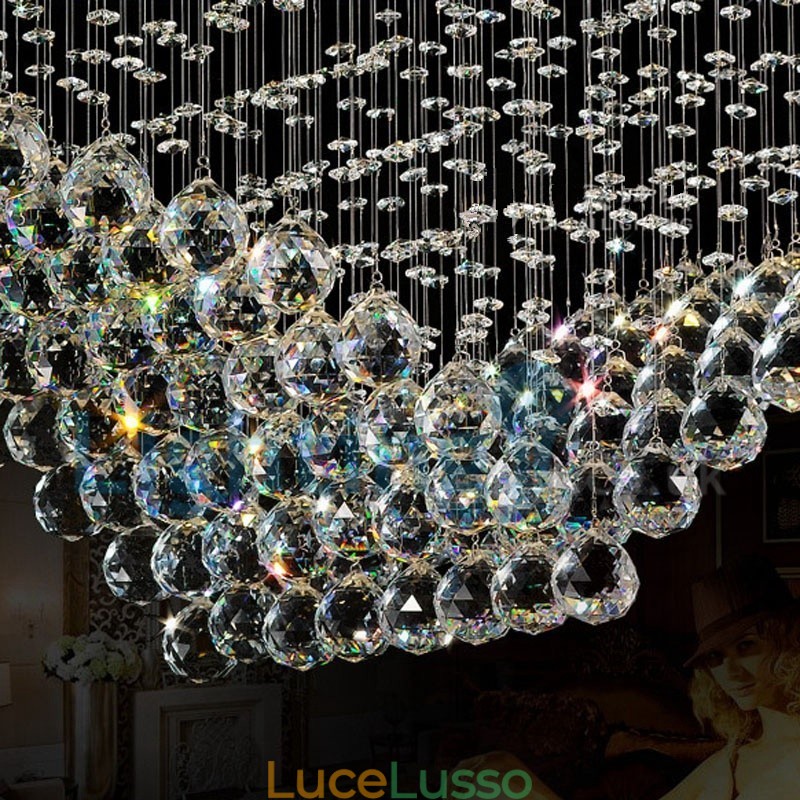 Lampadario moderno contemporaneo a sospensione a filo con luce a goccia di cristallo