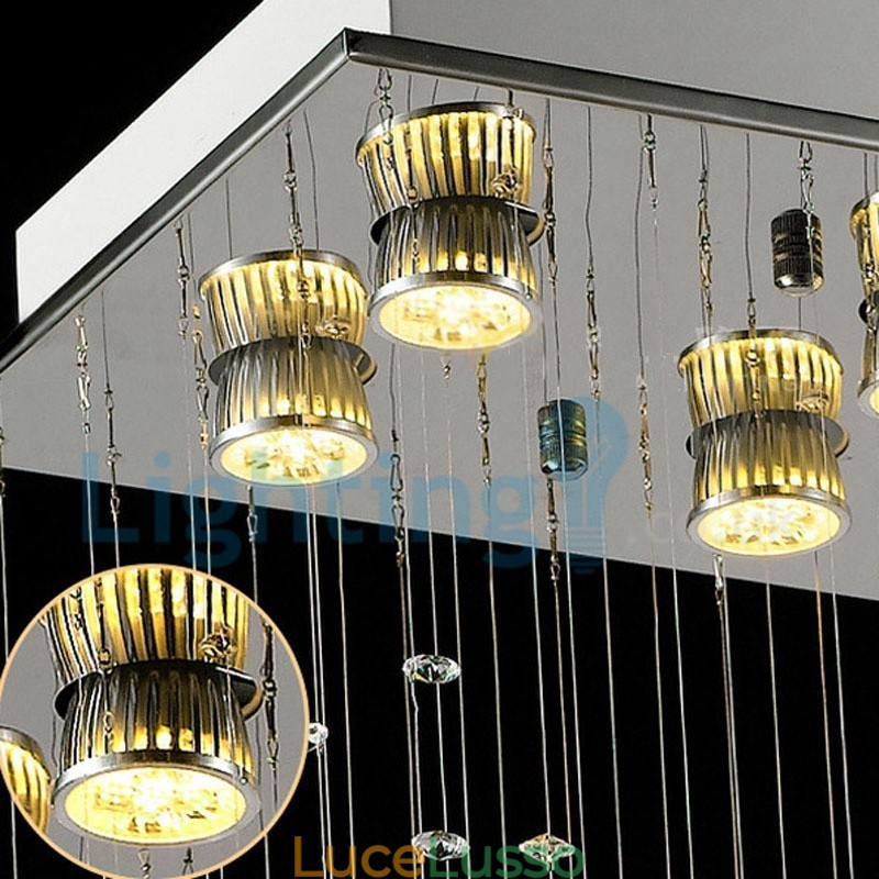 Lampadario moderno contemporaneo a sospensione a filo con luce a goccia di cristallo