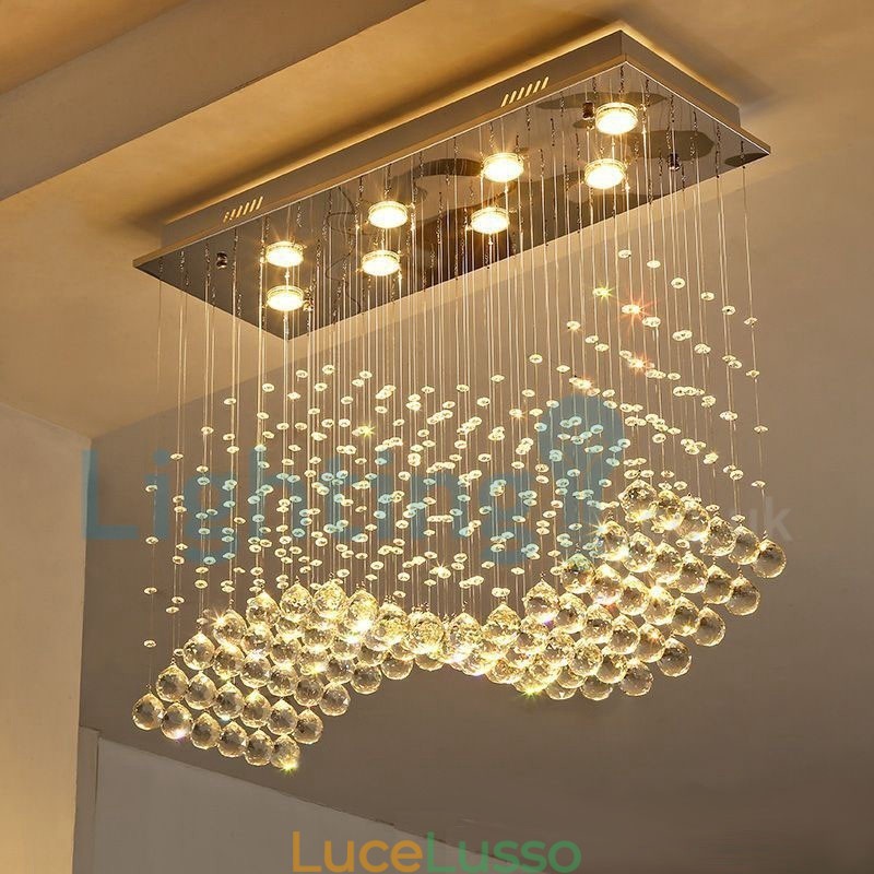 Lampadario moderno contemporaneo a sospensione a filo con luce a goccia di cristallo
