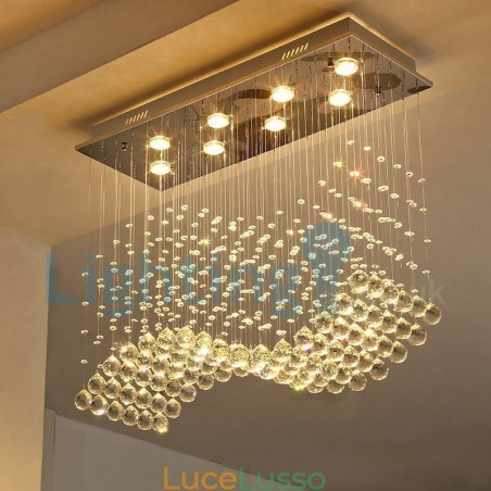 Lampadario moderno contemporaneo a sospensione a filo con luce a goccia di cristallo Lampadario moderno contemporaneo a sospensione a filo con luce a goccia di cristallo