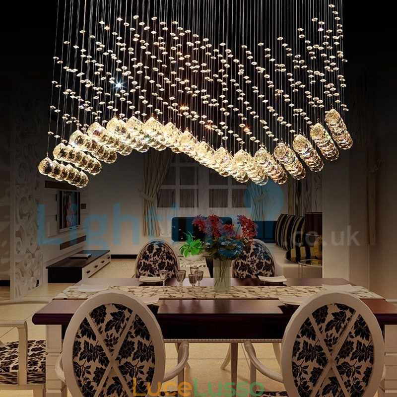Lampadario moderno contemporaneo a sospensione a filo con luce a goccia di cristallo
