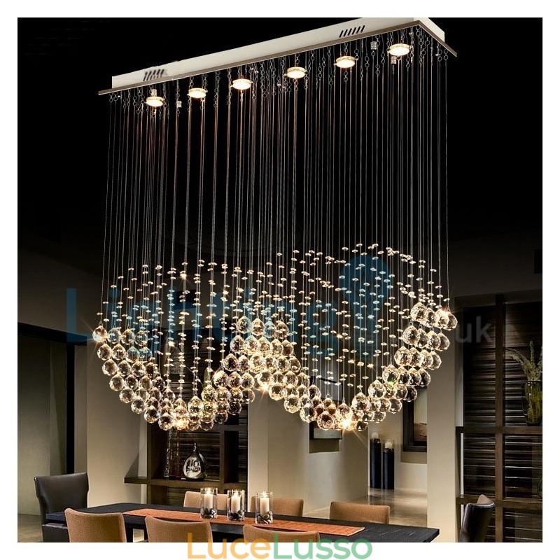 Lampadario moderno contemporaneo a sospensione a filo con luce a goccia di cristallo