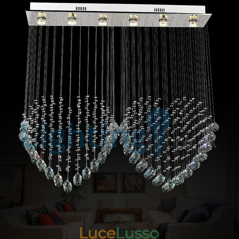 Lampadario moderno contemporaneo a sospensione a filo con luce a goccia di cristallo